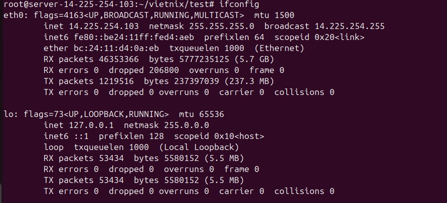 Lệnh ifconfig giúp quản lý giao diện mạng