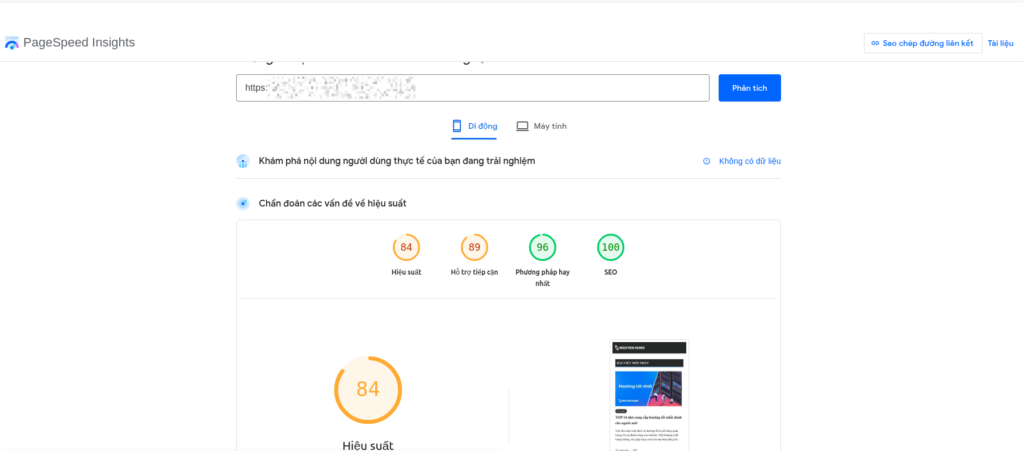 Công cụ kiểm tra tốc độ website Google PageSpeed Insight