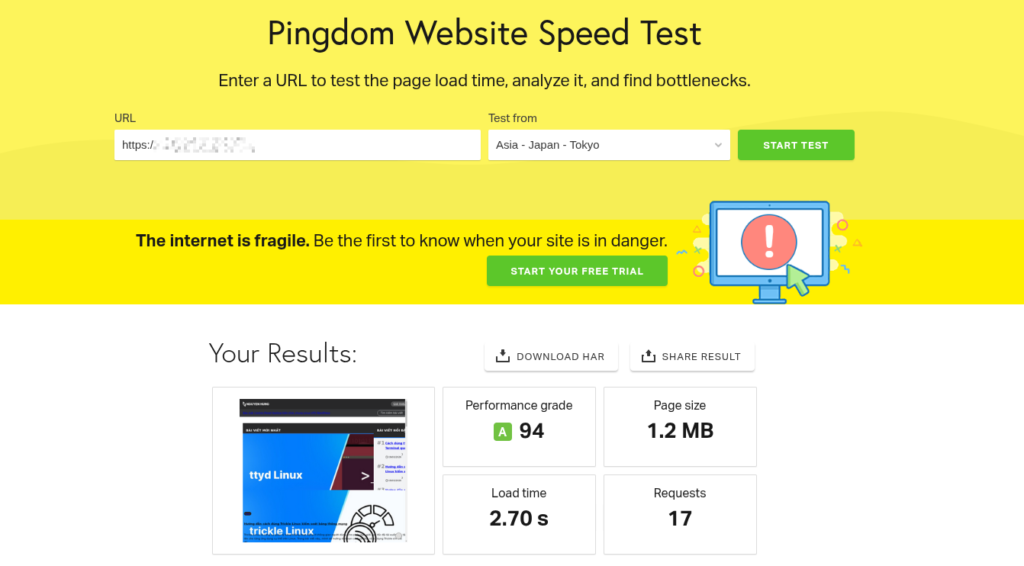 Kiểm tra tốc độ website miễn phí với Pingdom Tools