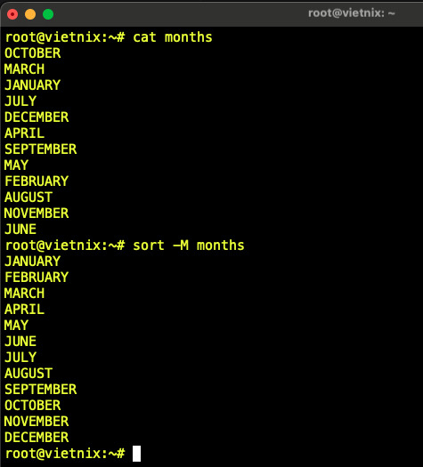 Sắp xếp theo tháng với -M