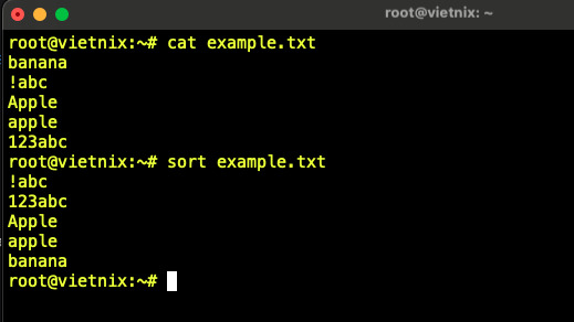 Sắp xếp mặc định theo bảng mã ASCII