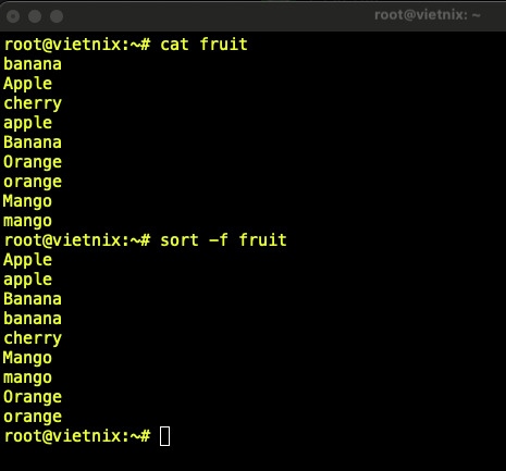 Sắp xếp không phân biệt chữ hoa chữ thường
