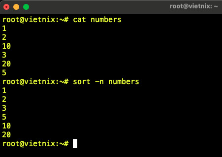 Sắp xếp theo giá trị số với -n