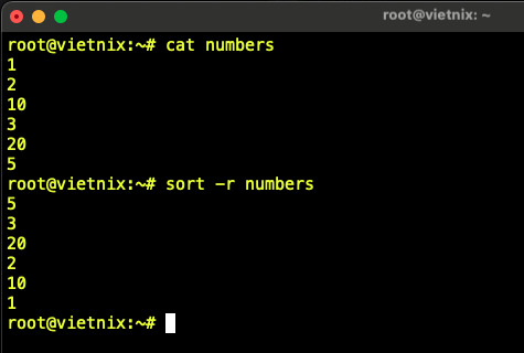 Sắp xếp đảo ngược với -r