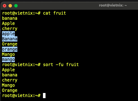 Sắp xếp và loại bỏ các giá trị giống nhau