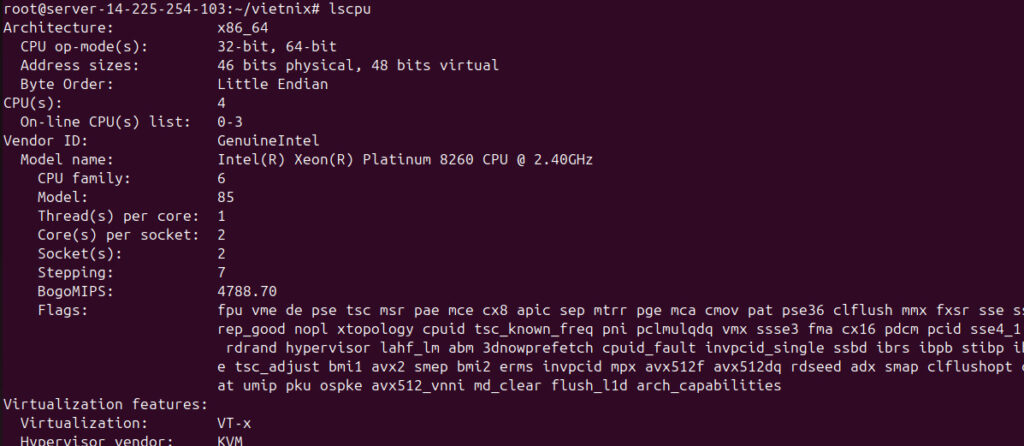 Đầu tiên, bạn cần kiểm tra bằng lệnh lscpu