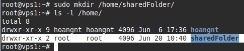 Bạn tạo thư mục có tên /home/sharedFolder 
