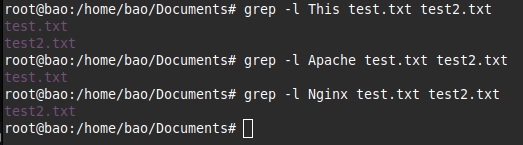 Tìm kiếm bằng lệnh grep với tag “-l”
