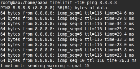 Sử dụng Timelimit với lệnh ping