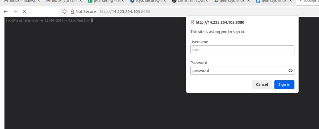 thông báo yêu cầu người dùng nhập username/password