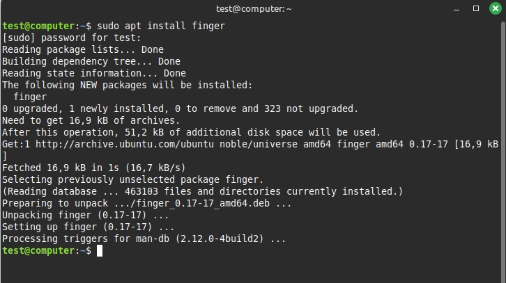 Bạn cài đặt lệnh finger trên Ubuntu/Debian