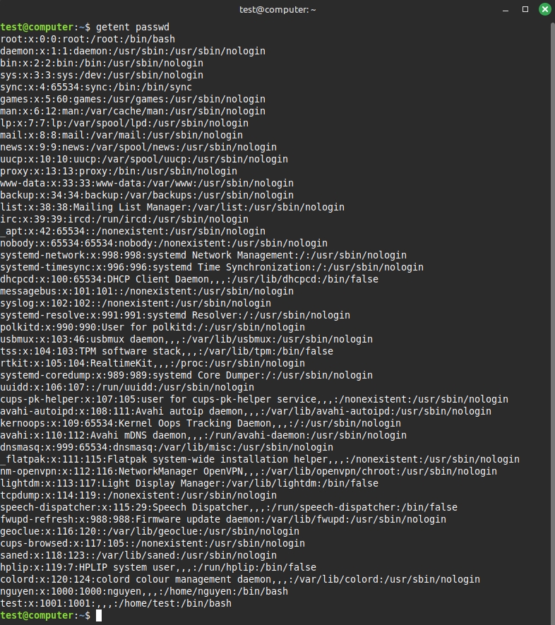 Lấy thông tin từ các cơ sở dữ liệu được cấu hình trong /etc/nsswitch.conf