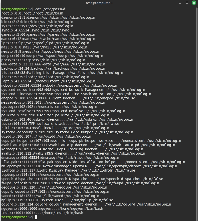Dùng lệnh cat để xem toàn bộ danh sách