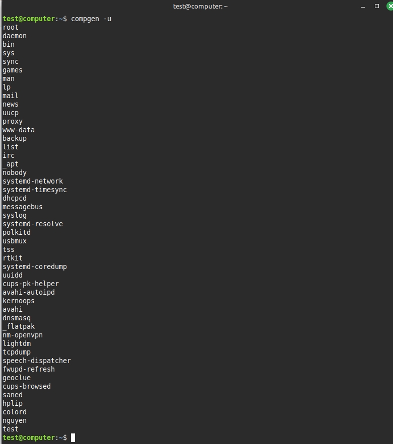 hiển thị tên của tất cả người dùng và không kèm theo thông tin bổ sung khác