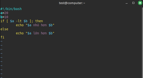 Bạn sửa lại biến a thành 20 để kiểm tra tới else