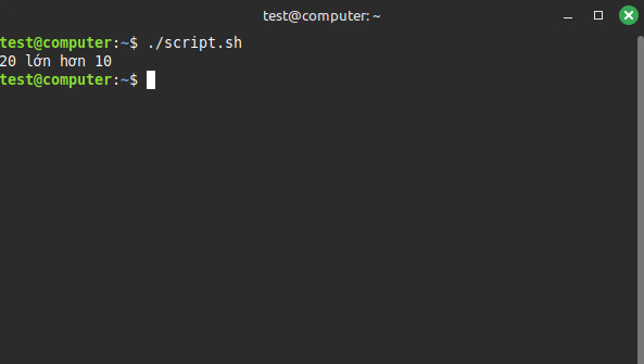 Kết quả khi thay đổi biến a thành 20