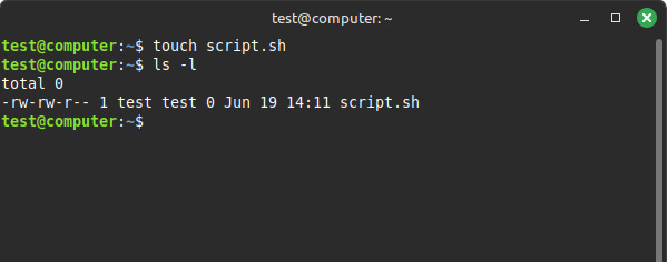 Kết quả trả về khi dùng lệnh touch script.sh