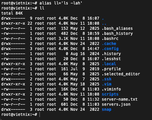 Khai báo alias ngay trong phiên terminal hiện tại
