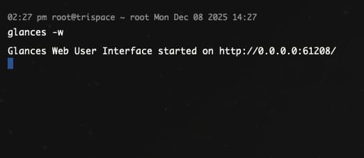 Khởi chạy Glances ở chế độ Web UI