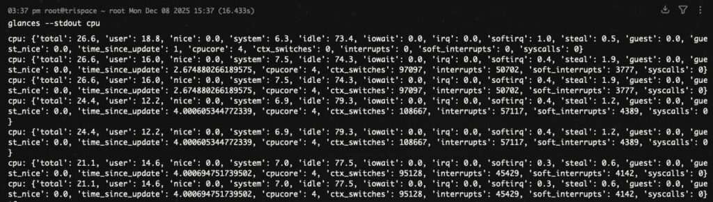 Trích ra trường total thể hiện mức sử dụng CPU tổng