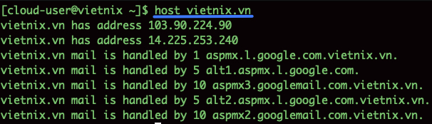Tìm kiếm địa chỉ IP của một tên miền cụ thể