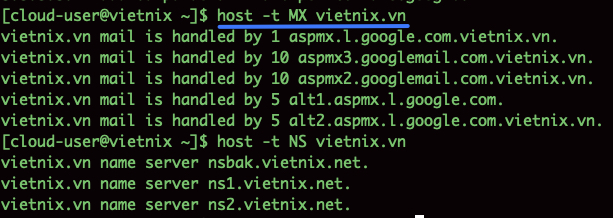 Truy vấn bản ghi MX