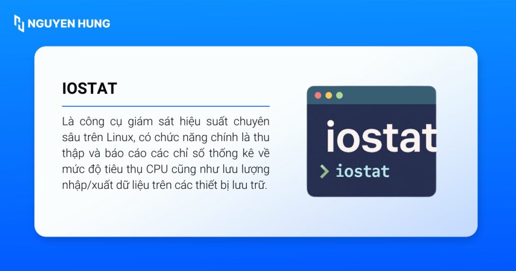 Lệnh iostat là công cụ giám sát hiệu suất chuyên sâu trên Linux