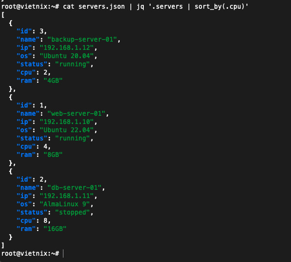 Sắp xếp tăng dần theo CPU