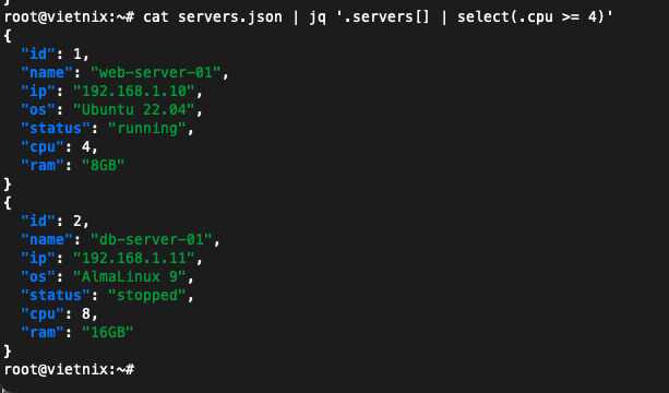 Lọc server có CPU ≥ 4