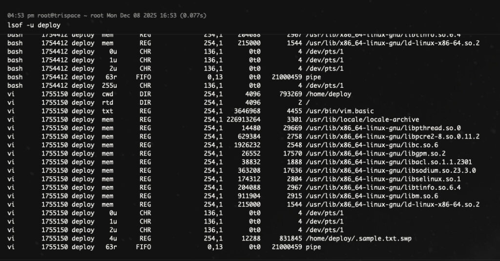 Lọc theo user để xem user đó đang mở những file gì
