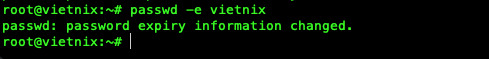 Dùng tùy chọn -e để đưa mật khẩu về trạng thái hết hạn