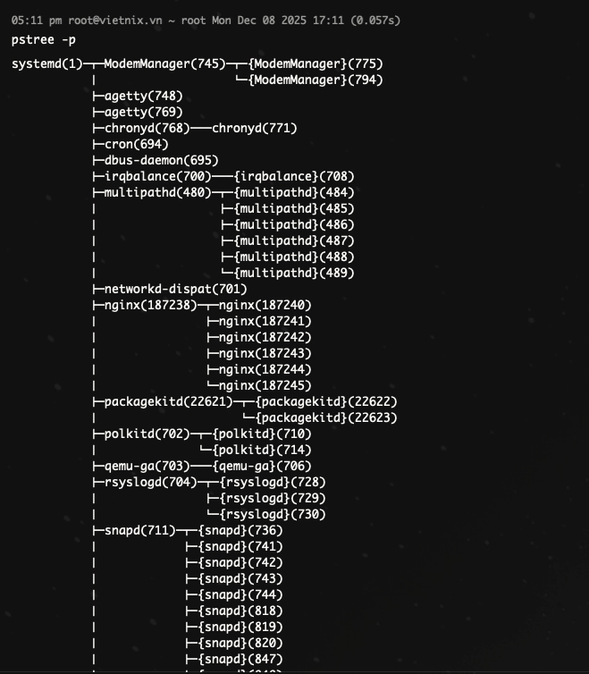 Tìm tiến trình mồ côi bằng ps và pstree