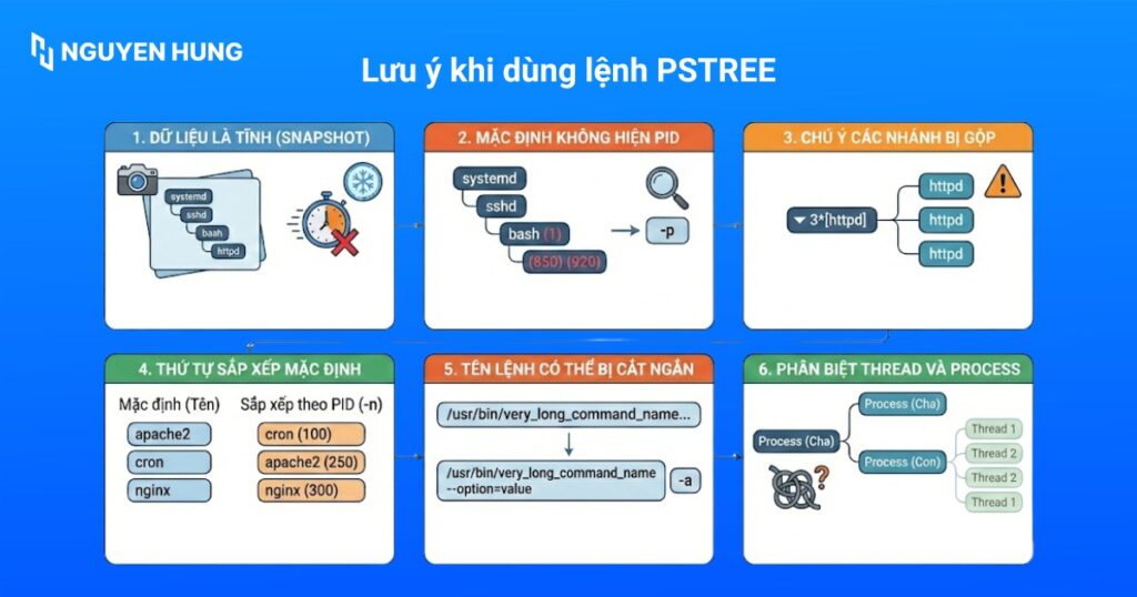 Lưu ý khi sử dụng lệnh pstree