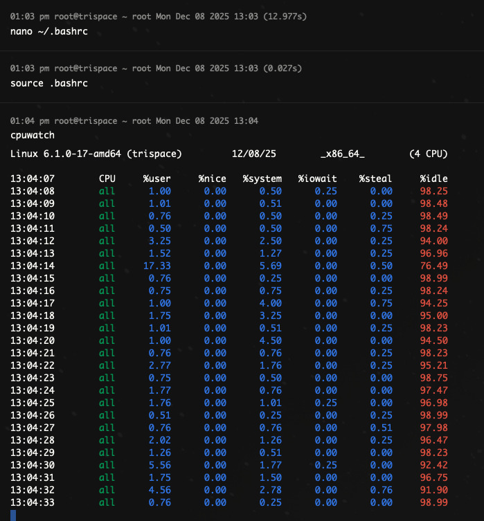 Tạo alias cpuwatch xem CPU realtime