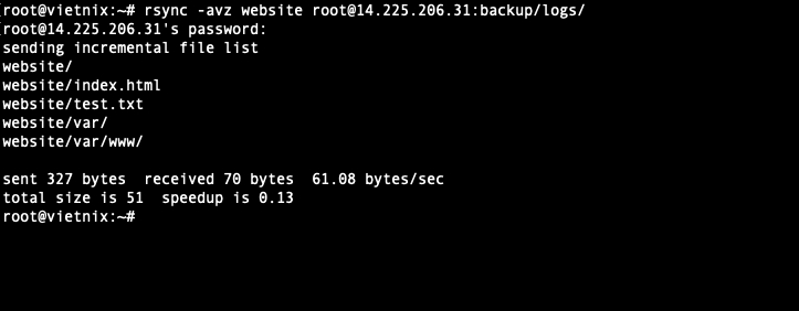 Dùng rsync để đồng bộ thư mục/file website từ máy hiện tại lên thư mục backup/logs/