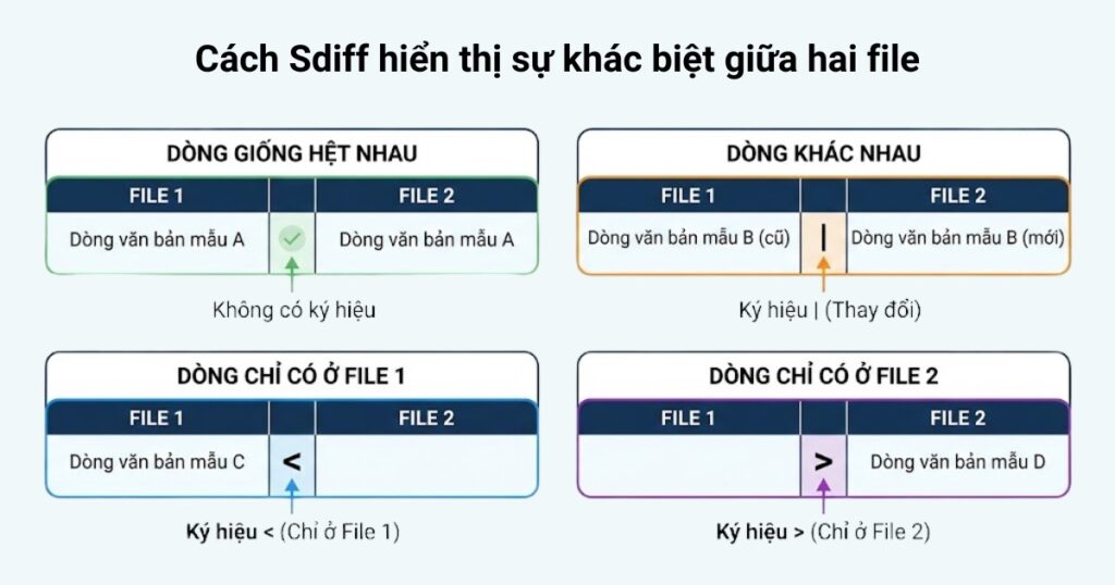 Cách thức sdiff hiển thị sự khác biệt giữa hai file