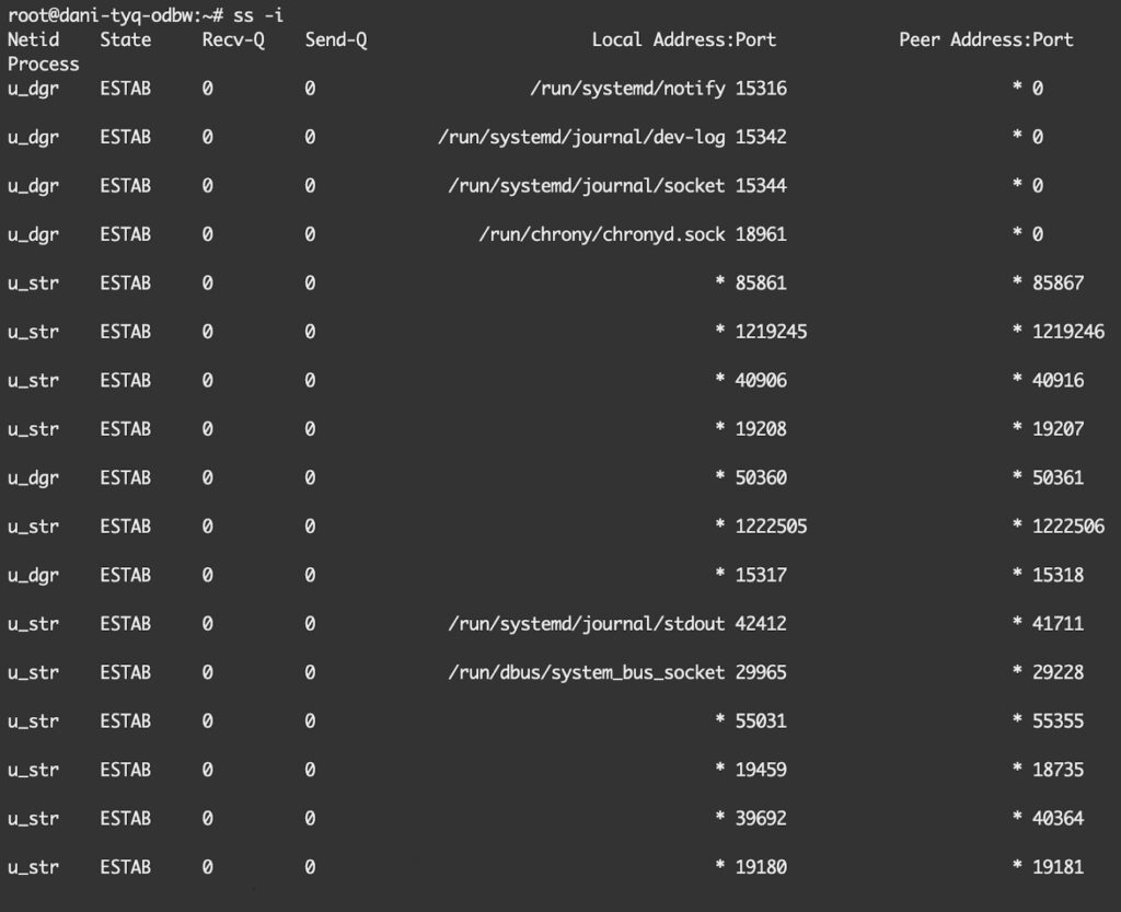 Các thông tin TCP nội bộ cực kỳ chi tiết về một kết nối