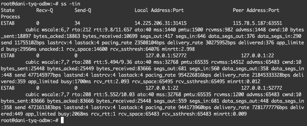 Xem thông tin TCP chi tiết của các kết nối đã thiết lập