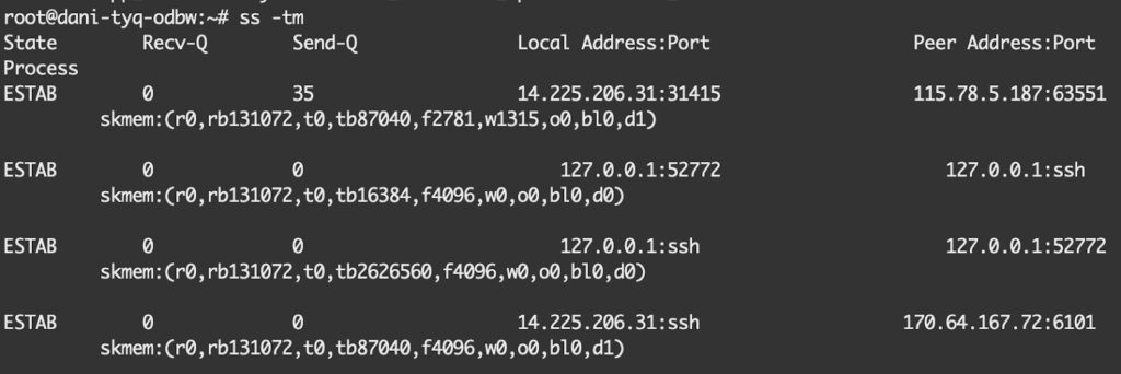 Hiển thị lượng bộ nhớ mà mỗi socket đang chiếm dụng