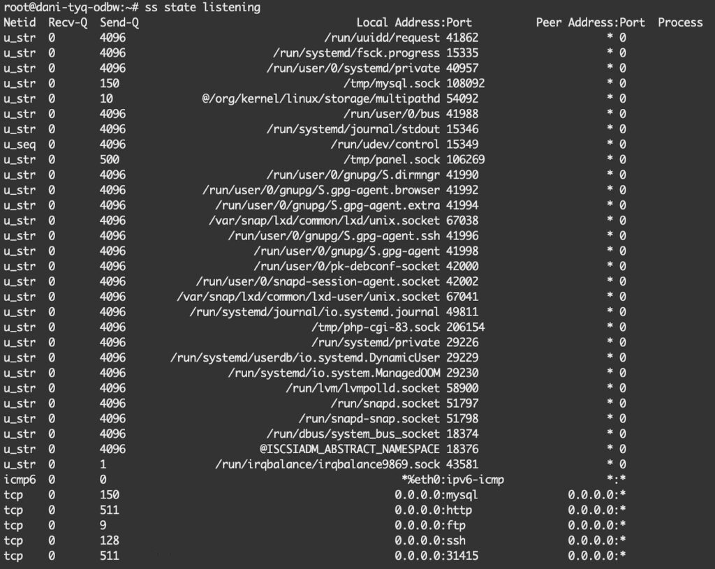 hiển thị các socket đang ở trạng thái LISTEN