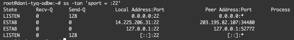 Tìm tất cả kết nối được khởi tạo từ cổng 22