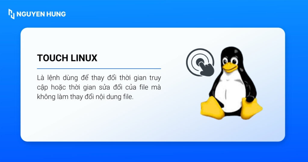 Touch Linux là lệnh cho phép cập nhật dấu thời gian của file nhằm ghi nhận lần truy cập hoặc chỉnh sửa gần nhất