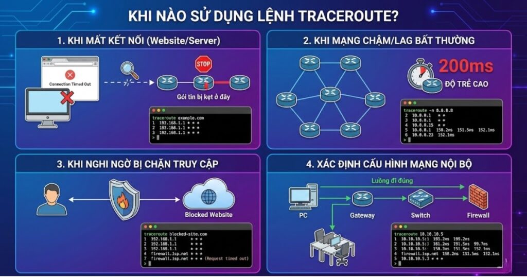 Các trường hợp nên sử dụng lệnh traceroute