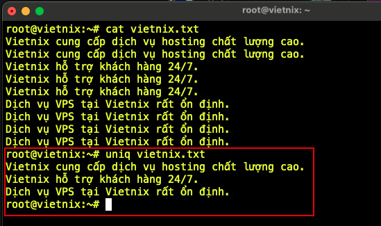 Lọc các file trùng lặp và hiển thị nội dung duy nhất mặc định trên uniq