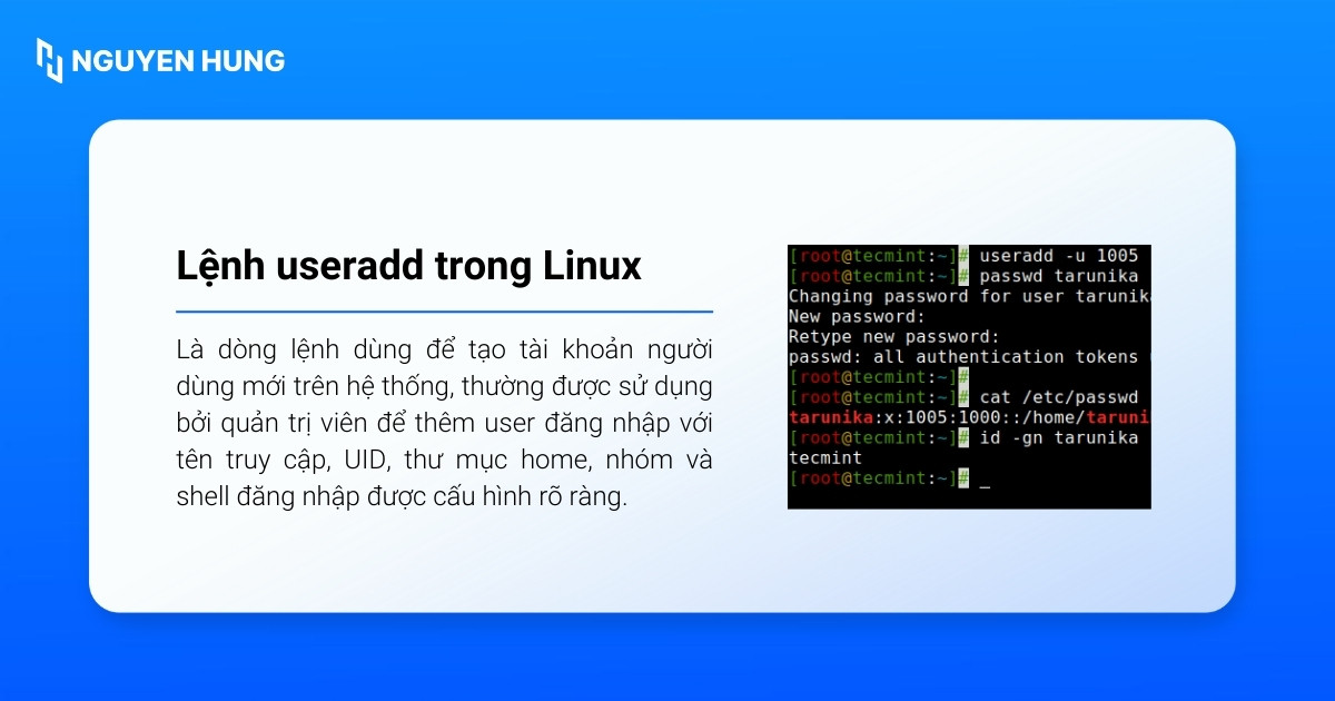 Sử dụng lệnh useradd Linux để tạo tài khoản người dùng mới