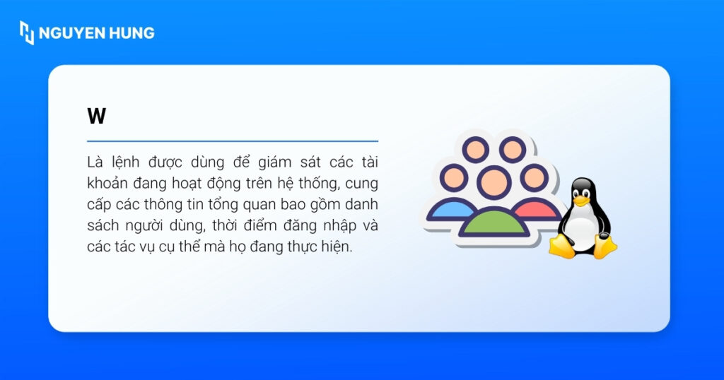 Lệnh w Linux là công cụ được sử dụng để giám sát các tài khoản đang hoạt động trên hệ thống