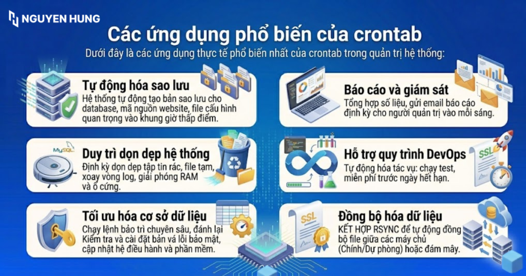 Các ứng dụng phổ biến của crontab