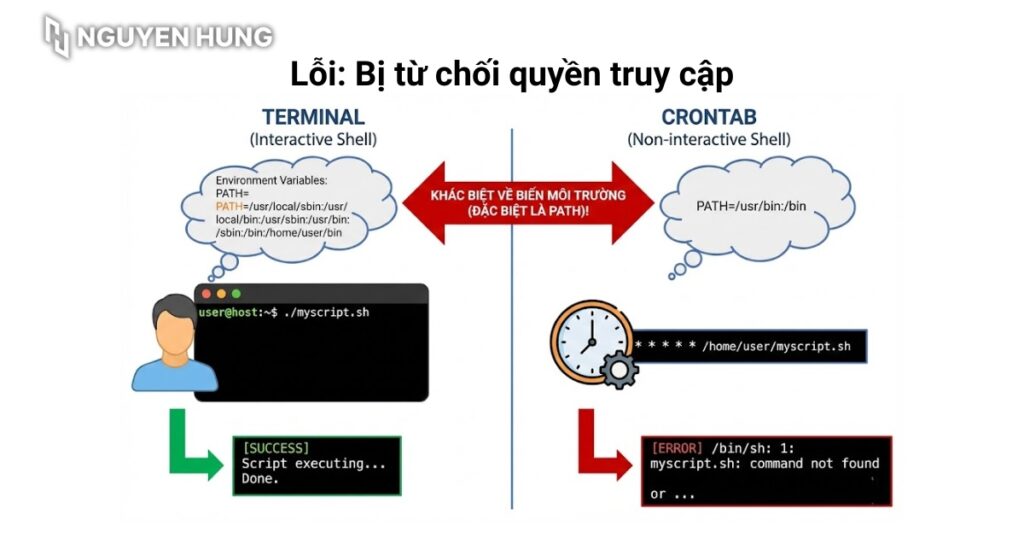 Cron log ghi nhận lỗi Permission denied