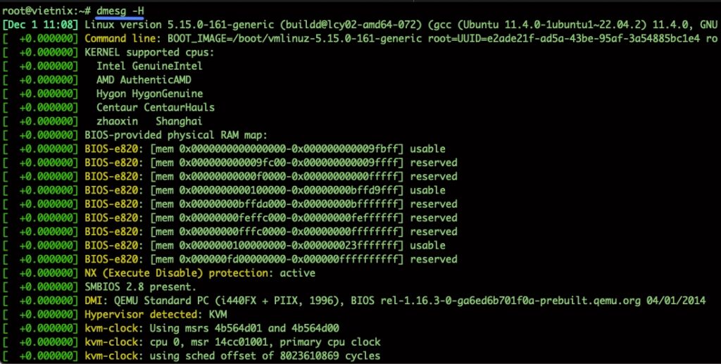 Hiển thị log ở định dạng dễ đọc với tùy chọn -H