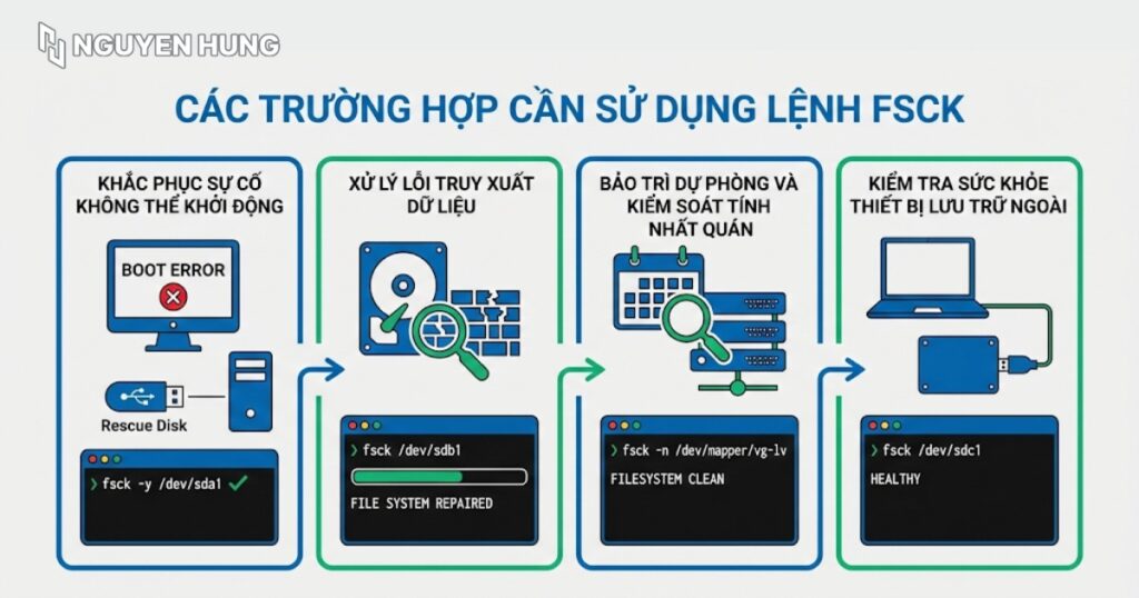 Các trường hợp thường cần sử dụng lệnh fsck